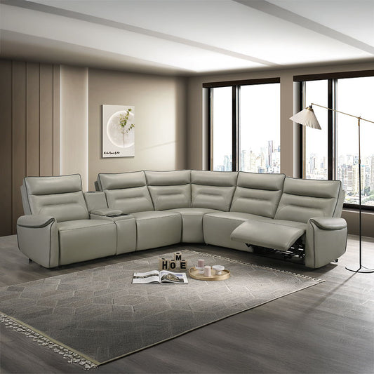 Jayke - Power Motion Sectional Sofa - Light Gray Top Grain Leather Match