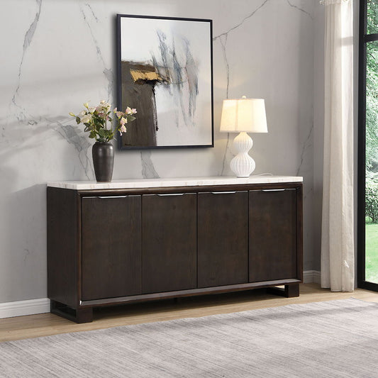 Edwyn - Server With Marble Top - Natural Marble Top & Espresso Finish