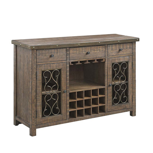 Raphaela - Server With Cup Holder & Wine Rack - Weathered Cherry