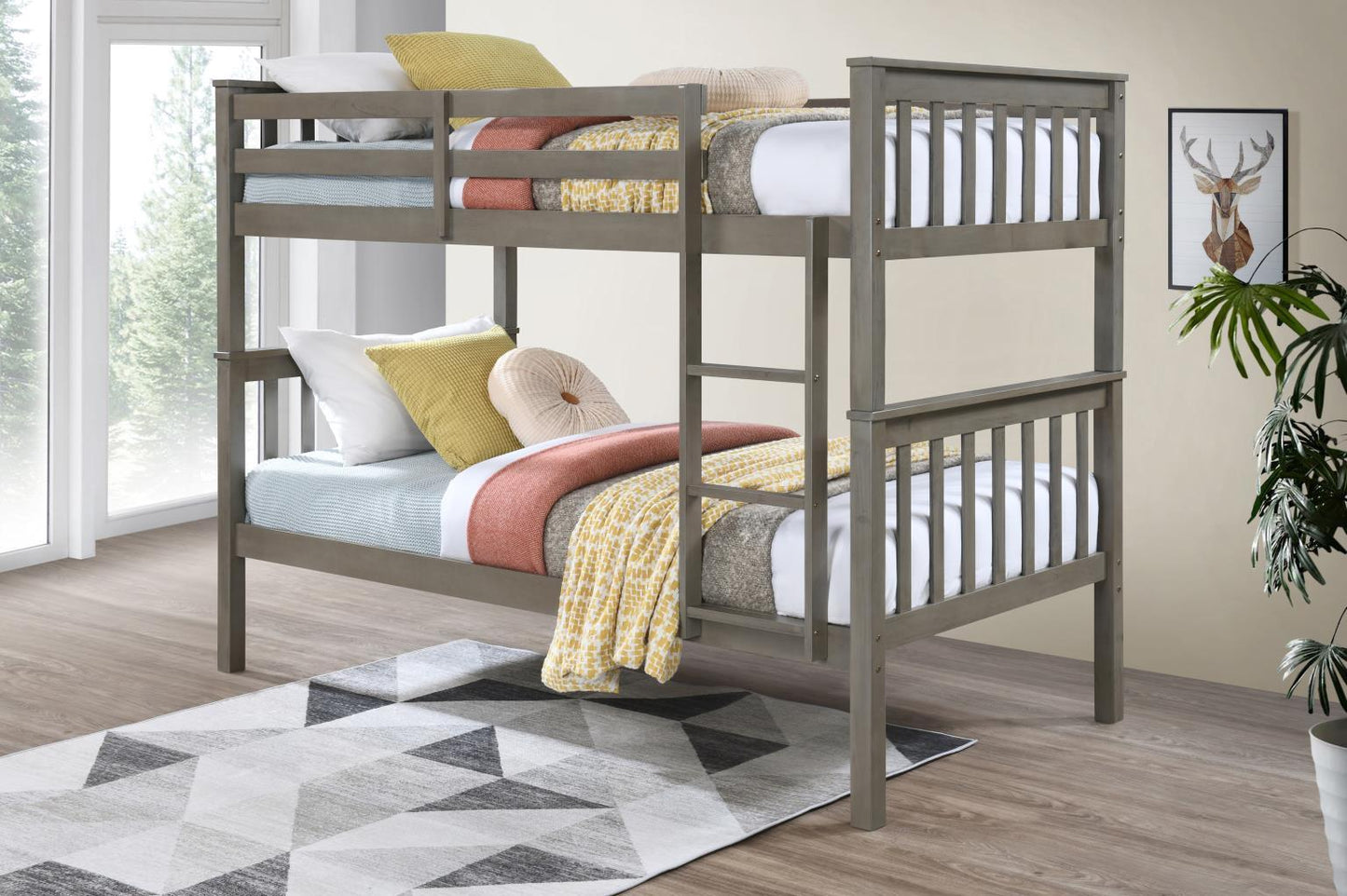 S105 - Twin Over Twin Bunk Bed - Light Gray