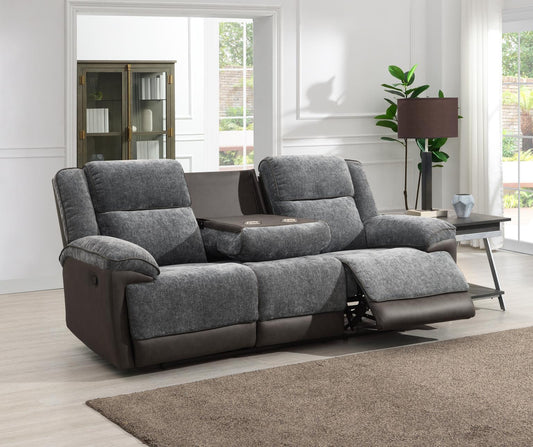 U177 - Motion Sofa With Drop Down Table - Charcoal Gray