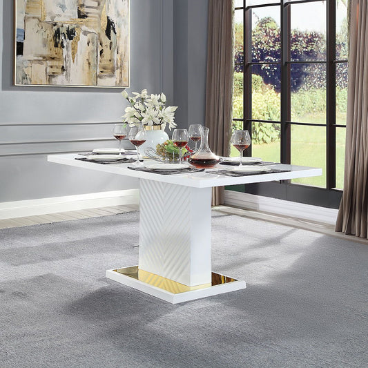 Gaines - Dining Table With Pedestal Base - White High Gloss