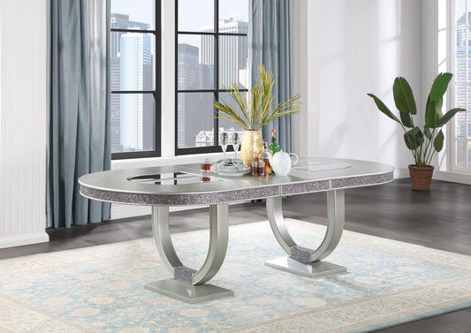 D107 - Oval Dining Table - Shimmer Silver