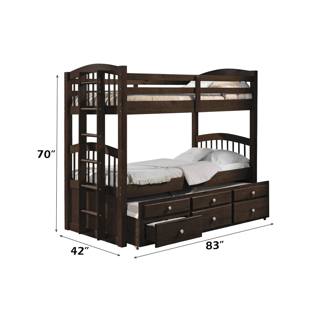 Micah - Twin Over Twin Bunk Bed With Trundle & Storage - Espresso