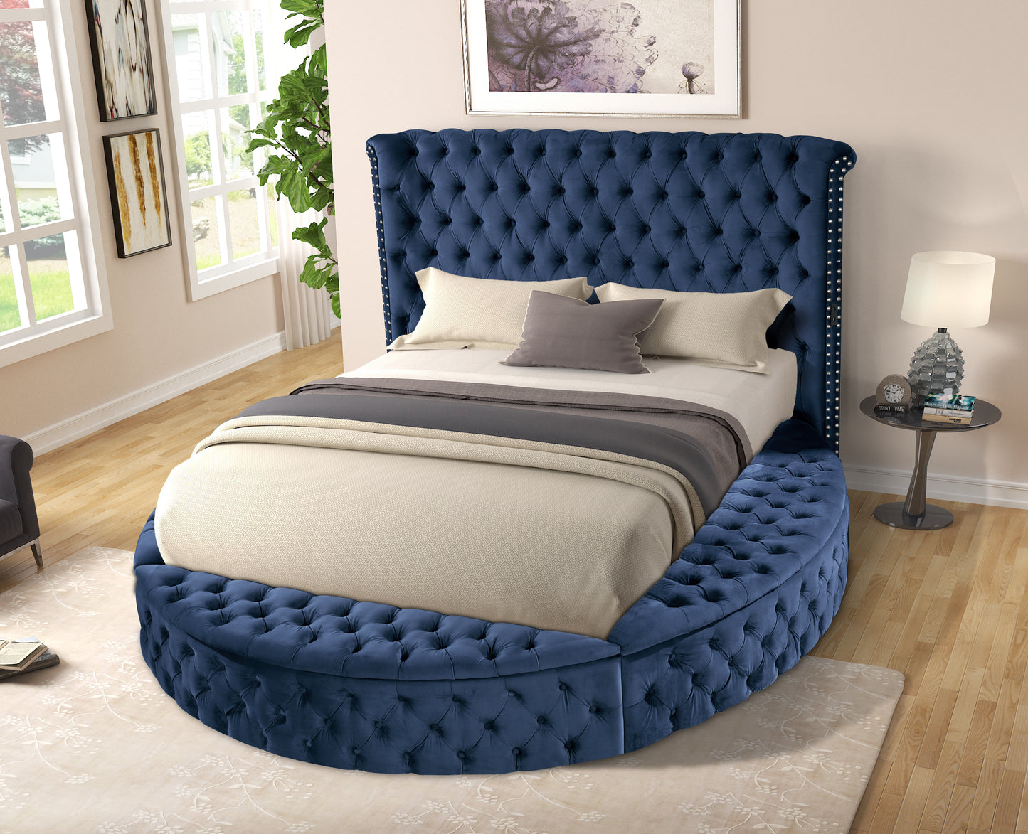 3-Pc Velvet Platform Bed with Storage