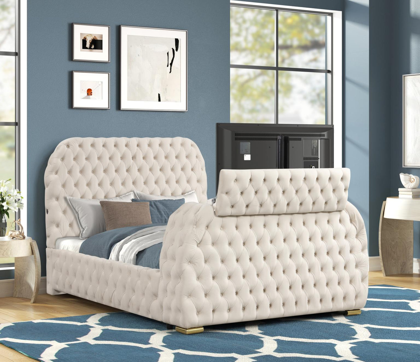 3-Pc Velvet Sleigh Bed