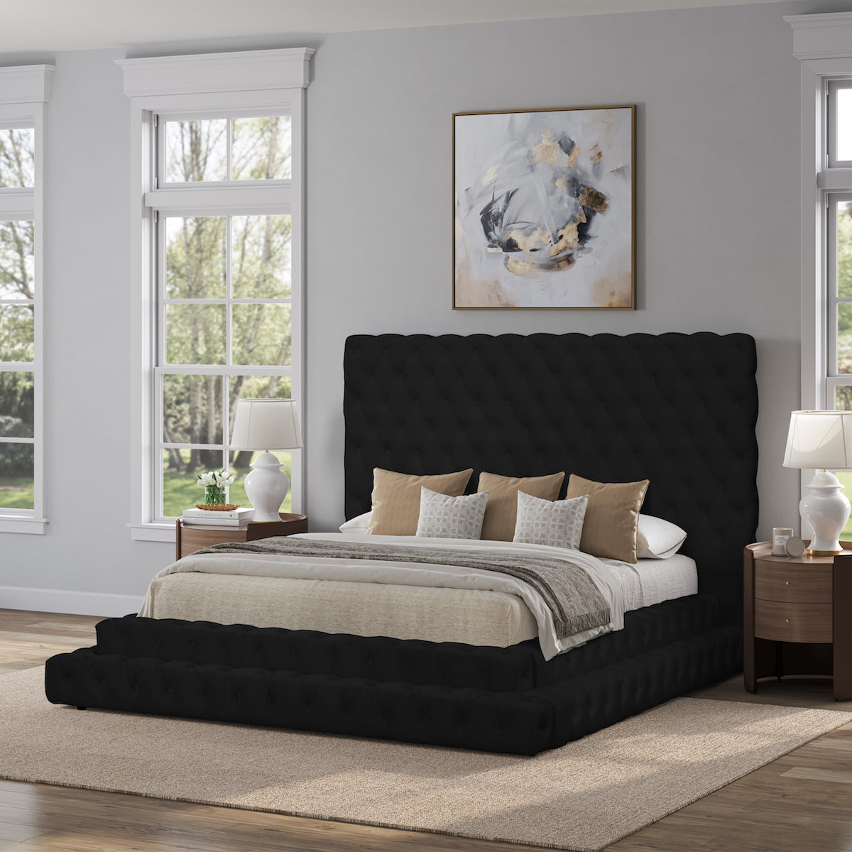 3-Pc Velvet Platform Bed