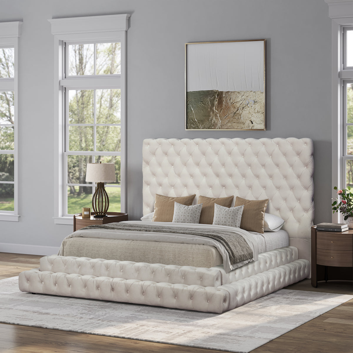 3-Pc Velvet Platform Bed