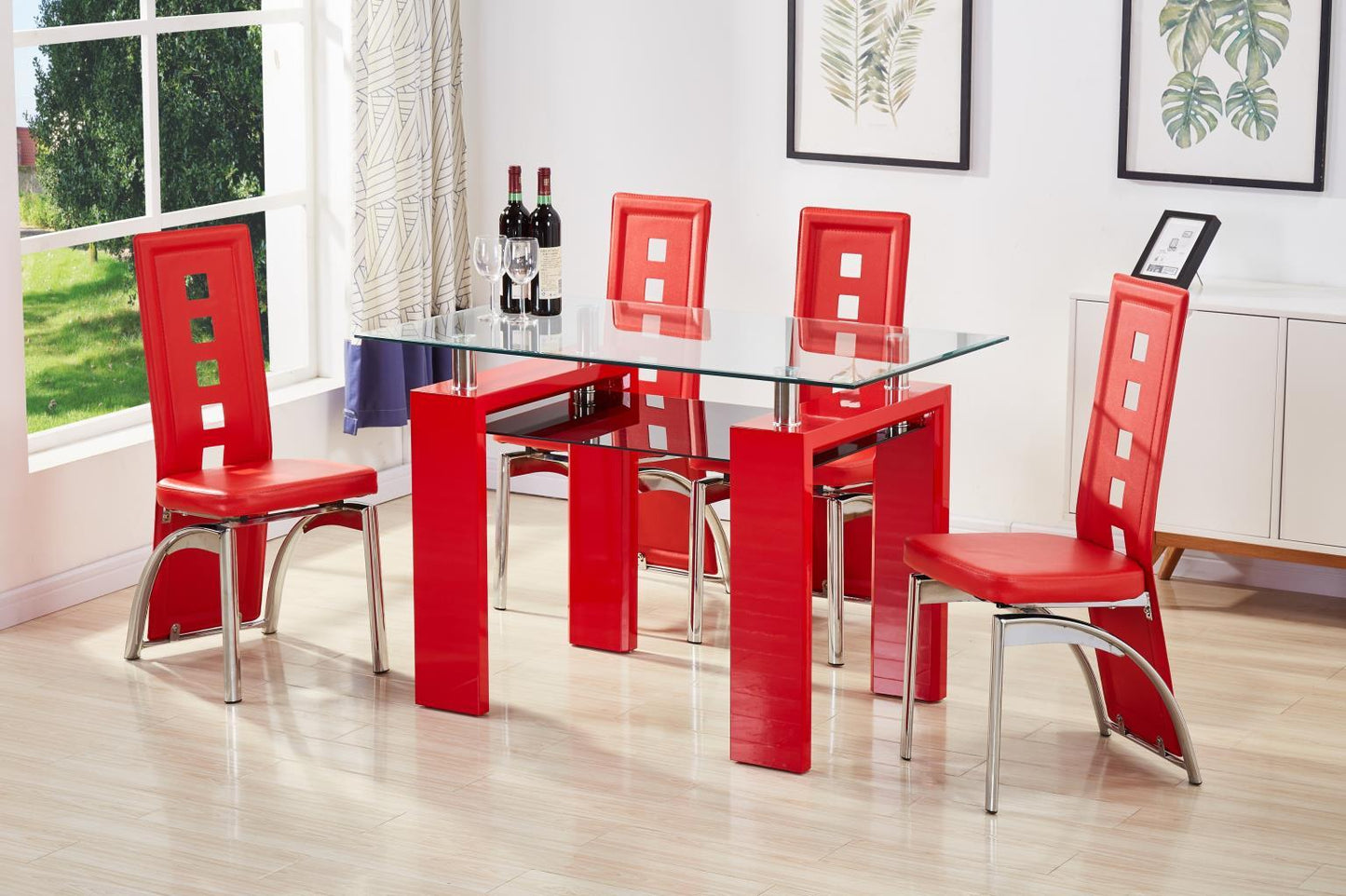 D309 - 5 Piece Dining Room Set (Table, 4 Side Chairs) - Red