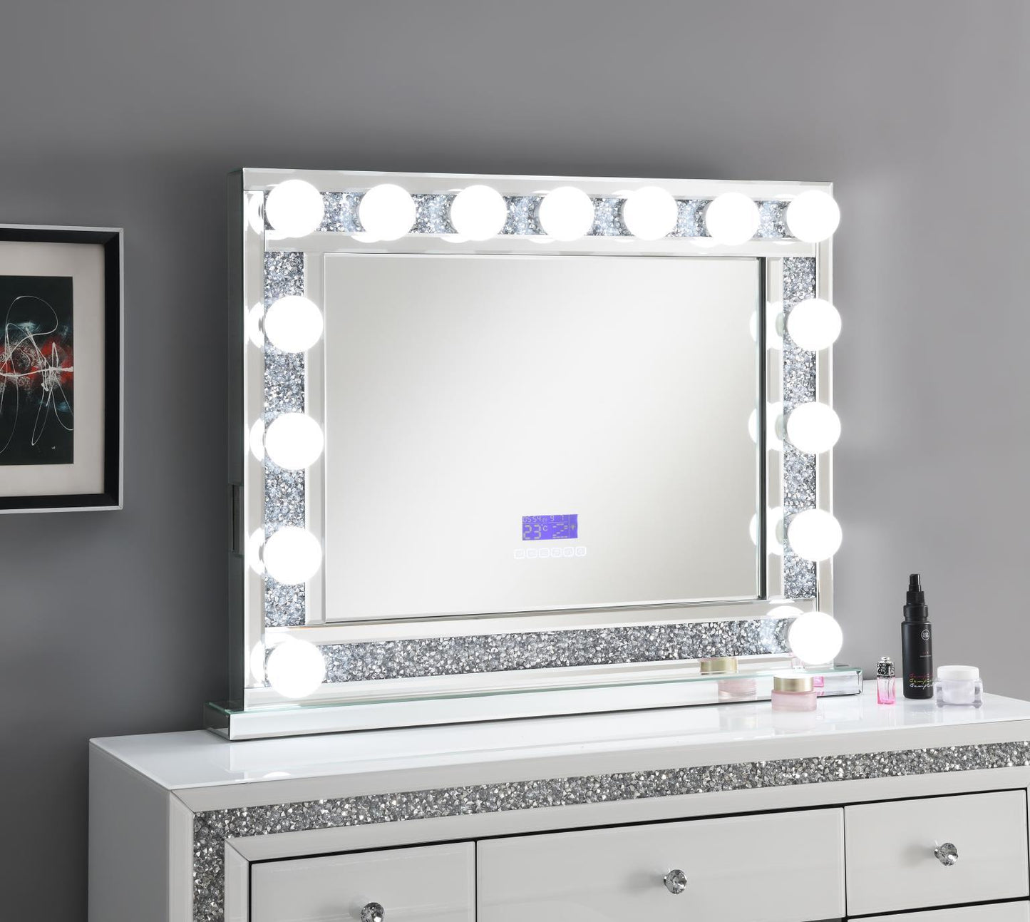 G-316 - Glamour Vanity Set (MDF Dresser + Mirror Bluetooth Speaker With Lights) - Black