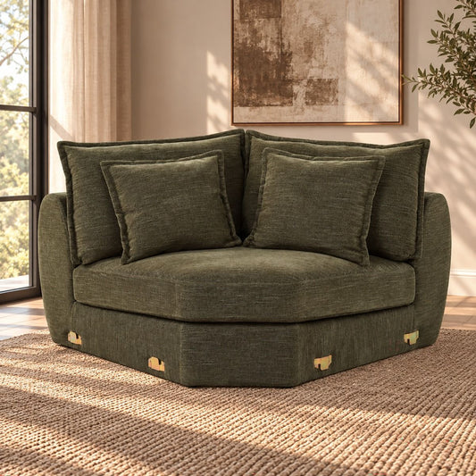 Leighton - Modular Wedge With 4 Pillows - Green Chenille