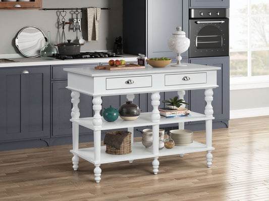 Rorratt - Kitchen Island - Marble Top & White