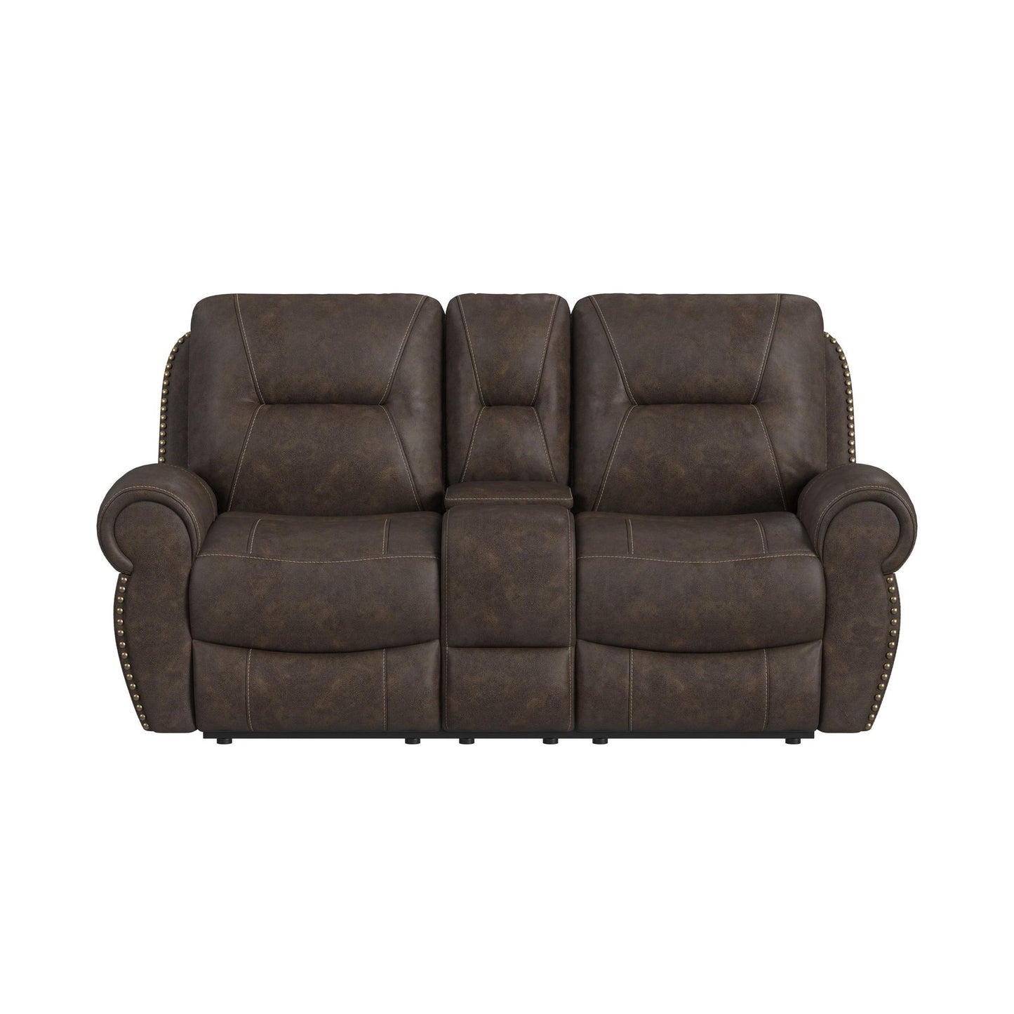 Topeka - Loveseat With Console, Hidden Cups - Rocky Brown