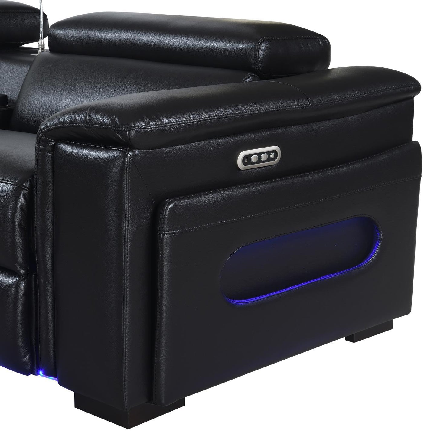 U24 - 3 Piece Power Reclining Sectional With Bluetooth Speaker, Wireless Charger, And Fridge - Black