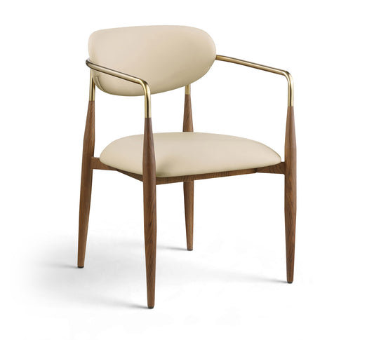 Ronda - Vegan Leather Upholstered Dining Arm Chair - Walnut Legs