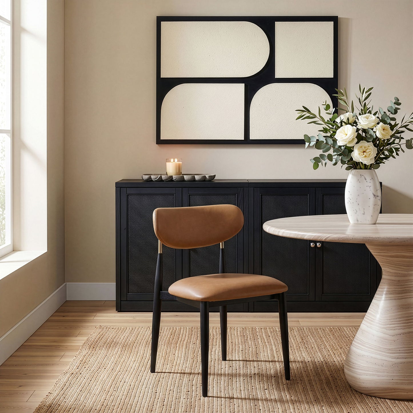 Ronda - Vegan Leather Upholstered Dining Side Chair - Black Legs