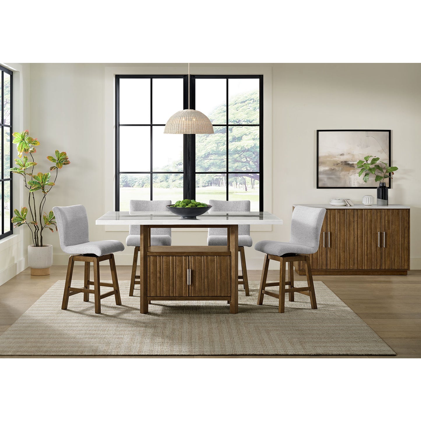 Carmela - Rectangular Counter Table With Marble Top - Brown / White