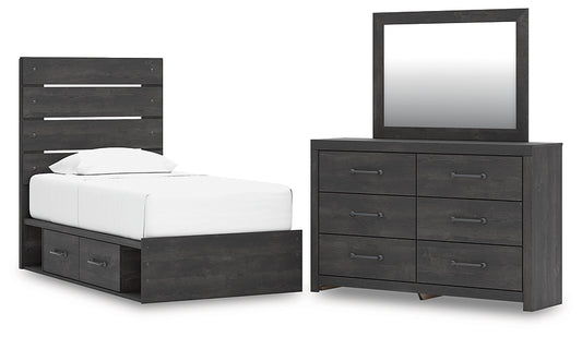 Hollivern Twin Panel Storage Bed, Dresser and Mirror