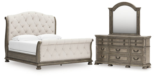 Ardenfield King Upholstered Sleigh Bed, Dresser and Mirror