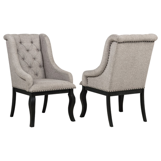 Phelps Upholstered Dining Arm Chair Tan Distressed Noir (Set of 2)