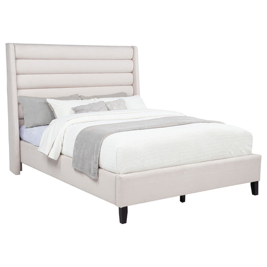 Leslie Upholstered Tufted California King Wingback Platform Bed Beige