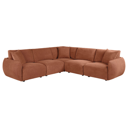 Elysia 5-piece Chenille Upholstered Modular Sectional Sofa Coral