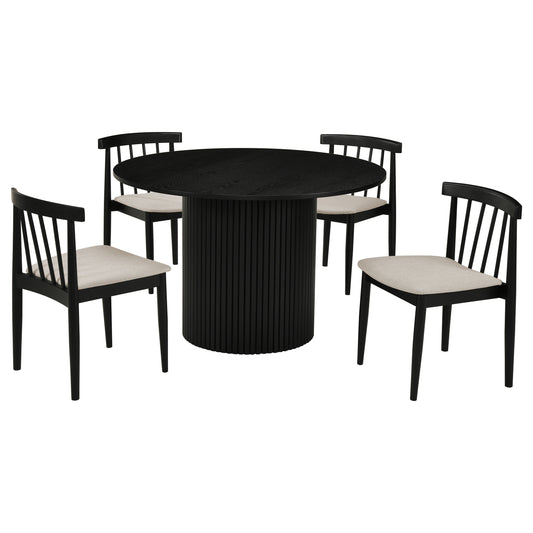 Hamlyn 5-piece Round Wood Dining Set Wheat and Black