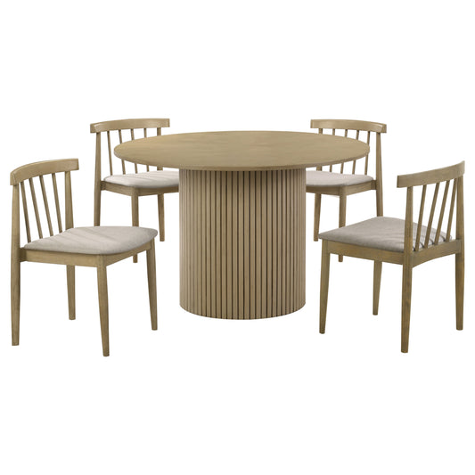 Hamlyn 5-piece Round Wood Dining Set Wheat and Natural Oak