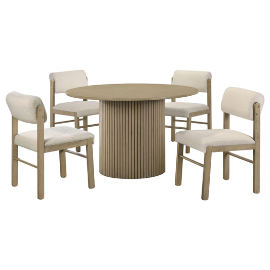 Hamlyn 5-piece Round Wood Dining Set Cream and Natural Oak