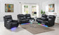 U68 - LED Power Reclining Loveseat With Console & Fridge,Wireless Charger, With Vibrator Arms - Black