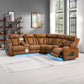 Taddeo - Power Motion Sectional Sofa With Power Headrest, Massage & LED - Two Tone Brown Leatherette