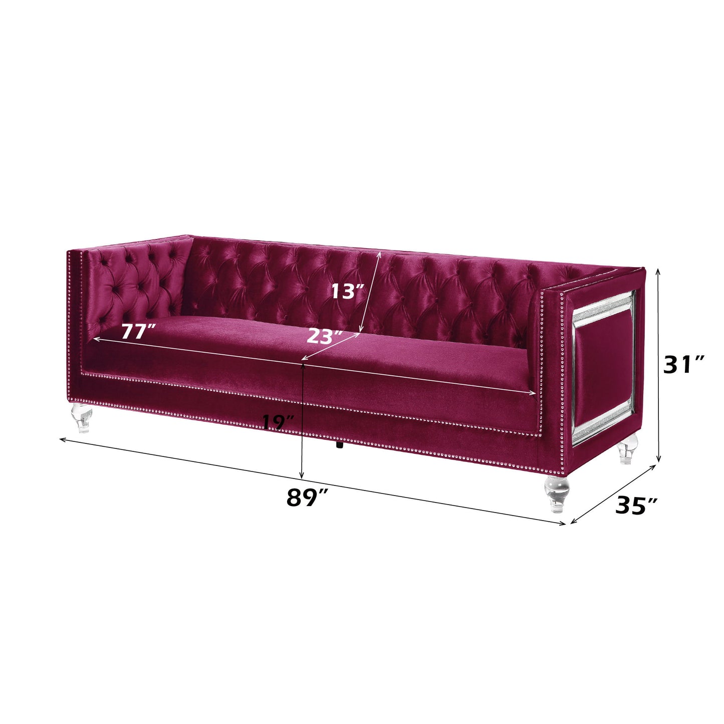 Heibero - Sofa With 2 Pillows (Same 56895) - Burgundy Velvet