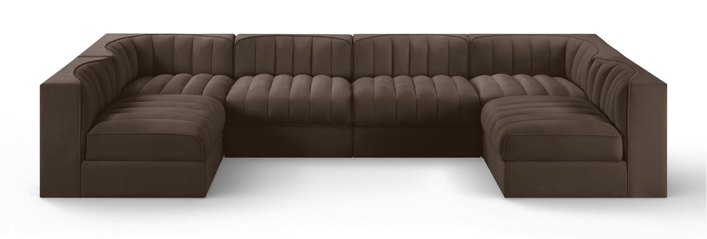 Rummi - Armless Velvet Performance Fabric Upholstered 6 Piece Modular Sectional