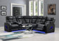 U10 - 3 Piece Power LED Sectional, Power Headrest, Heat, Massage Wireless Charger, And USB - Black