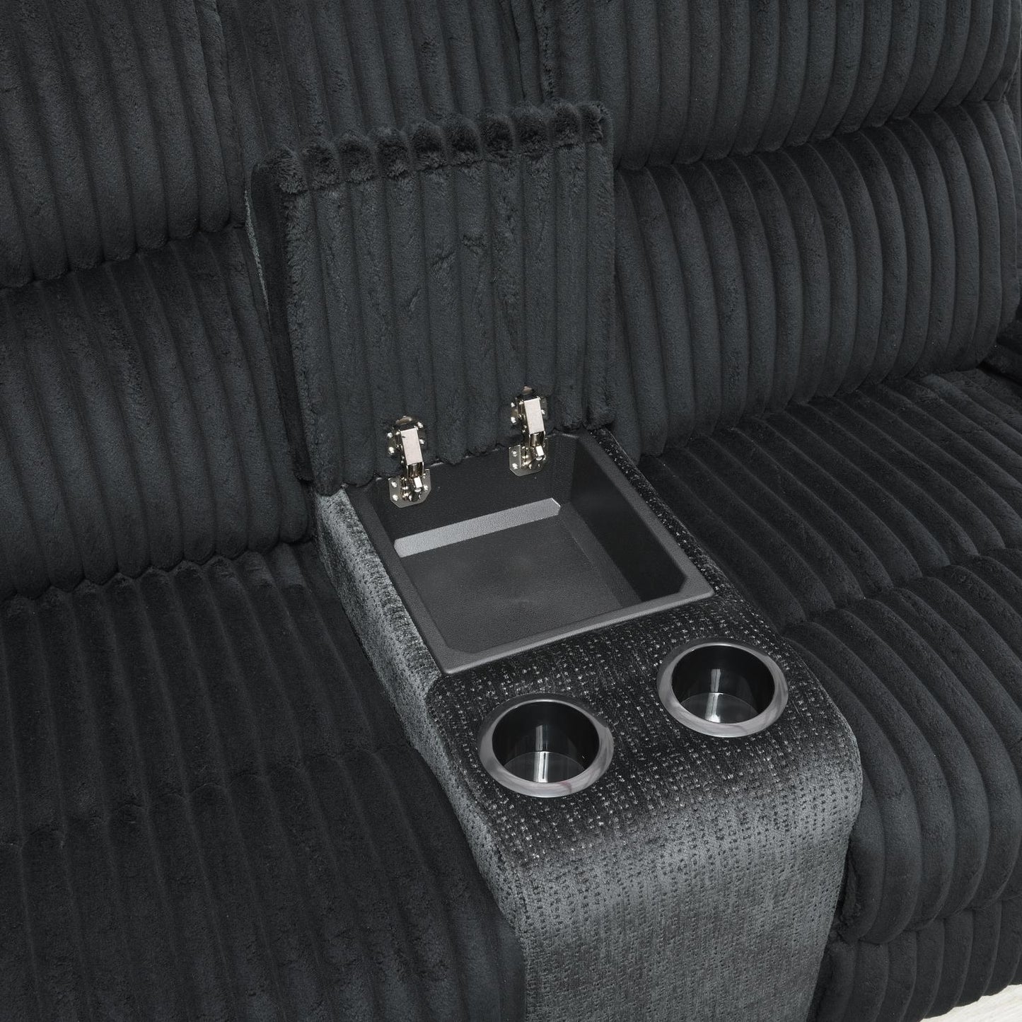 U181 - Corduroy Motion Sofa With Drop Down Table - Black