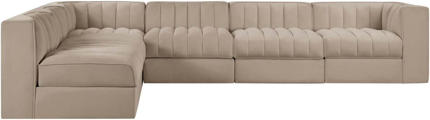 Rummi - Velvet Performance Fabric Upholstered 6 Piece Modular Sectional