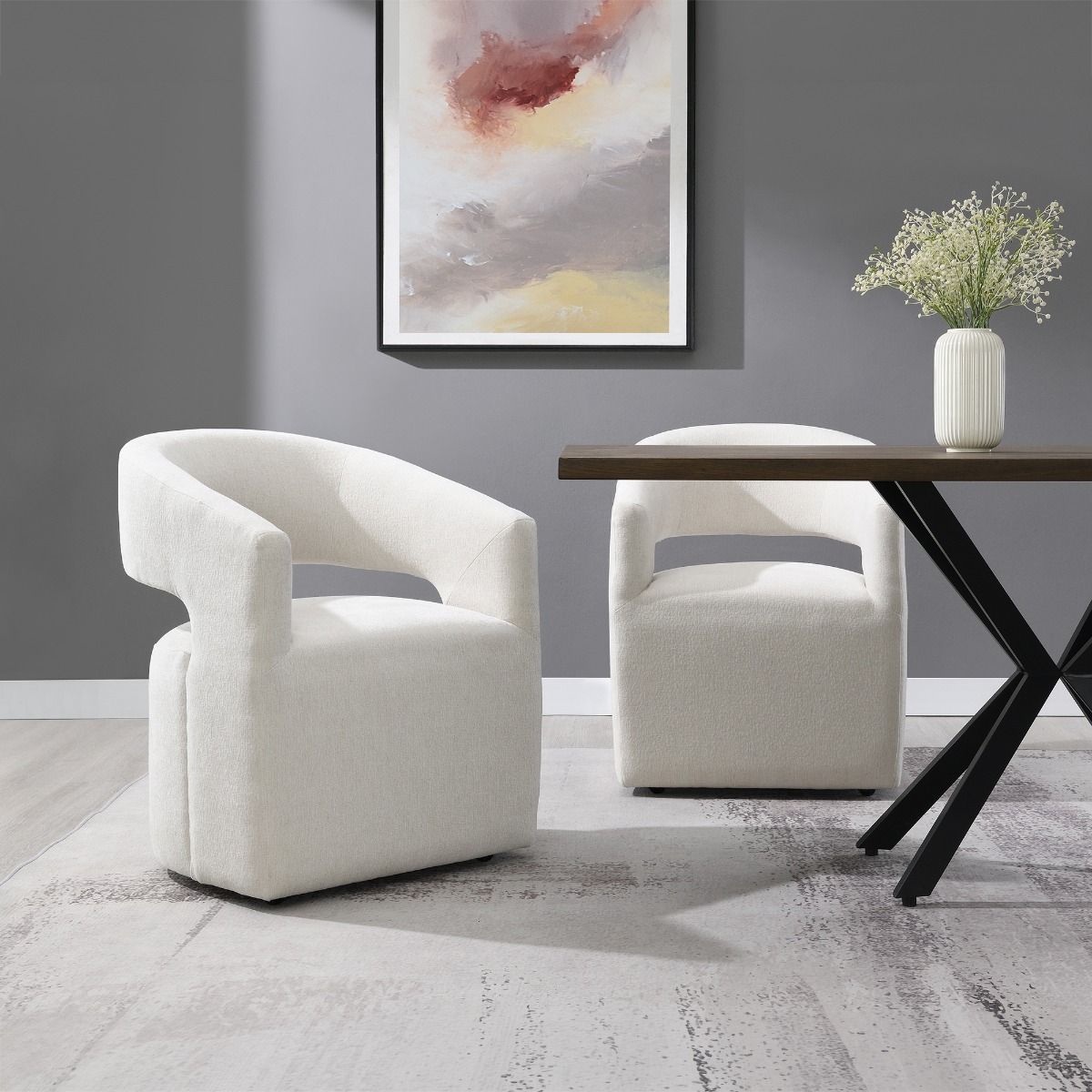 Libni - Arm Chair With Casters - Cream Linen