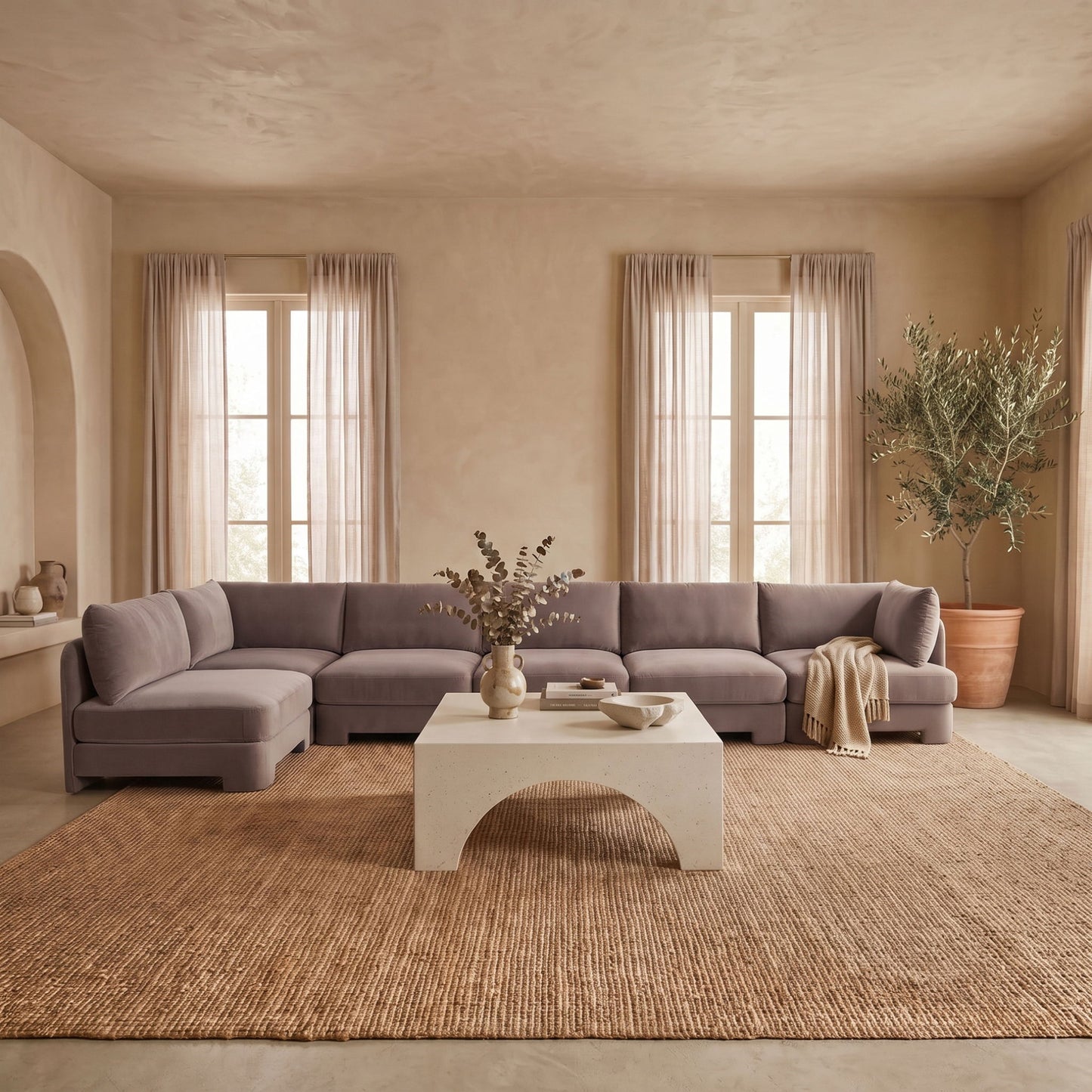 Hammond - Velvet Performance Fabric Upholstered 6 Piece L-Shaped Armless Sectional
