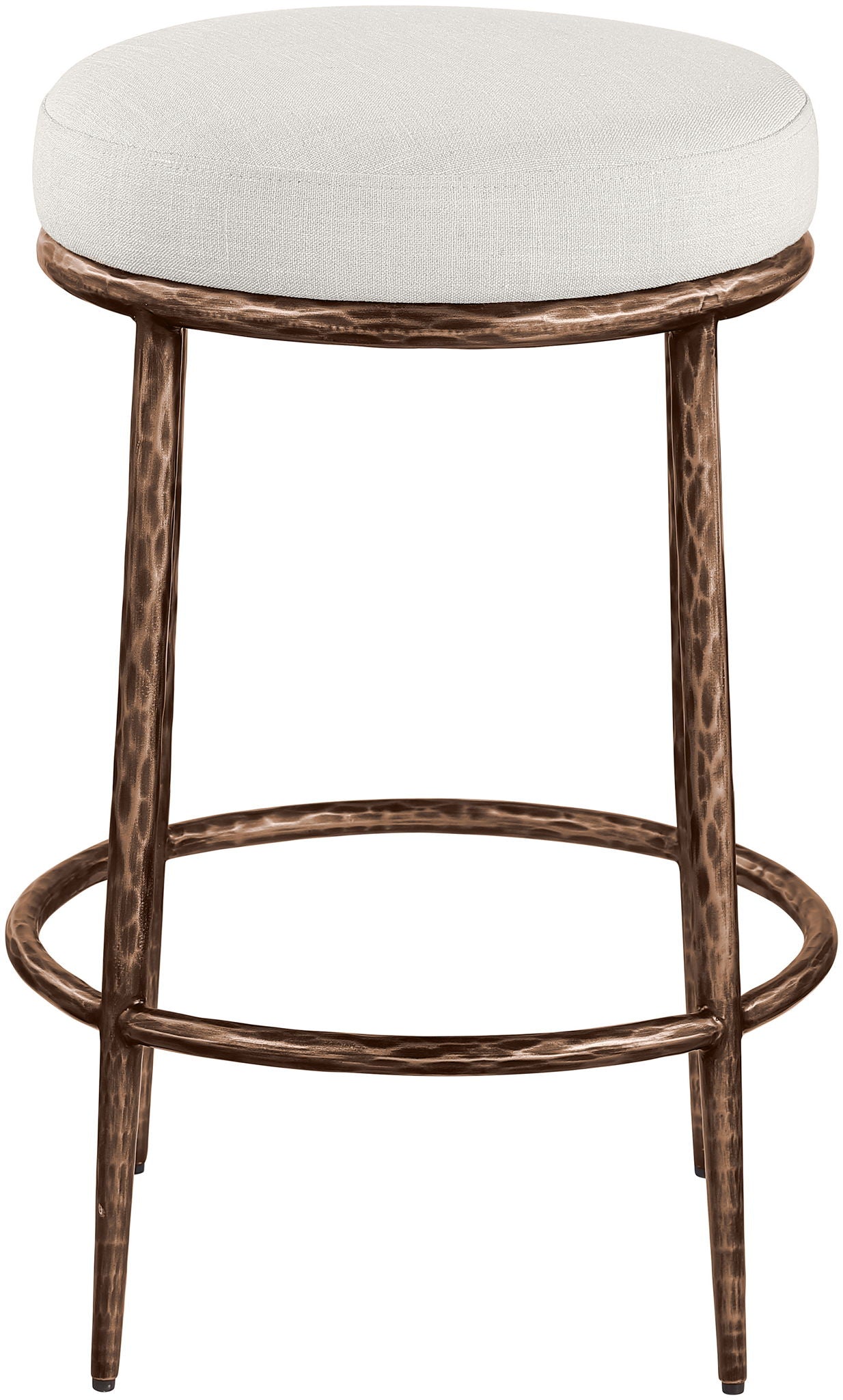 Ferro - Linen Textured Performance Fabric Upholstered Backless Counter Stool - Cream / Brushed Bronze