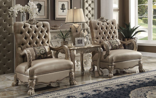 Dresden - Chair With Pillow - Bone Velvet & Gold Patina