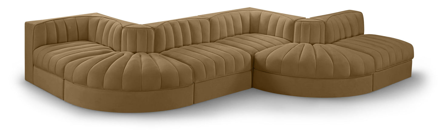 Rummi - Rounded Velvet Performance Fabric Upholstered 6 Piece Modular Sectional