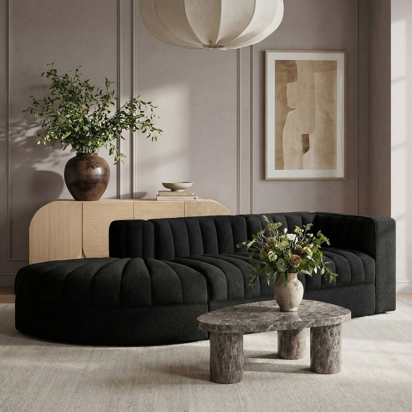 Rummi - Velvet Performance Fabric Upholstered 3 Piece Modular Sectional