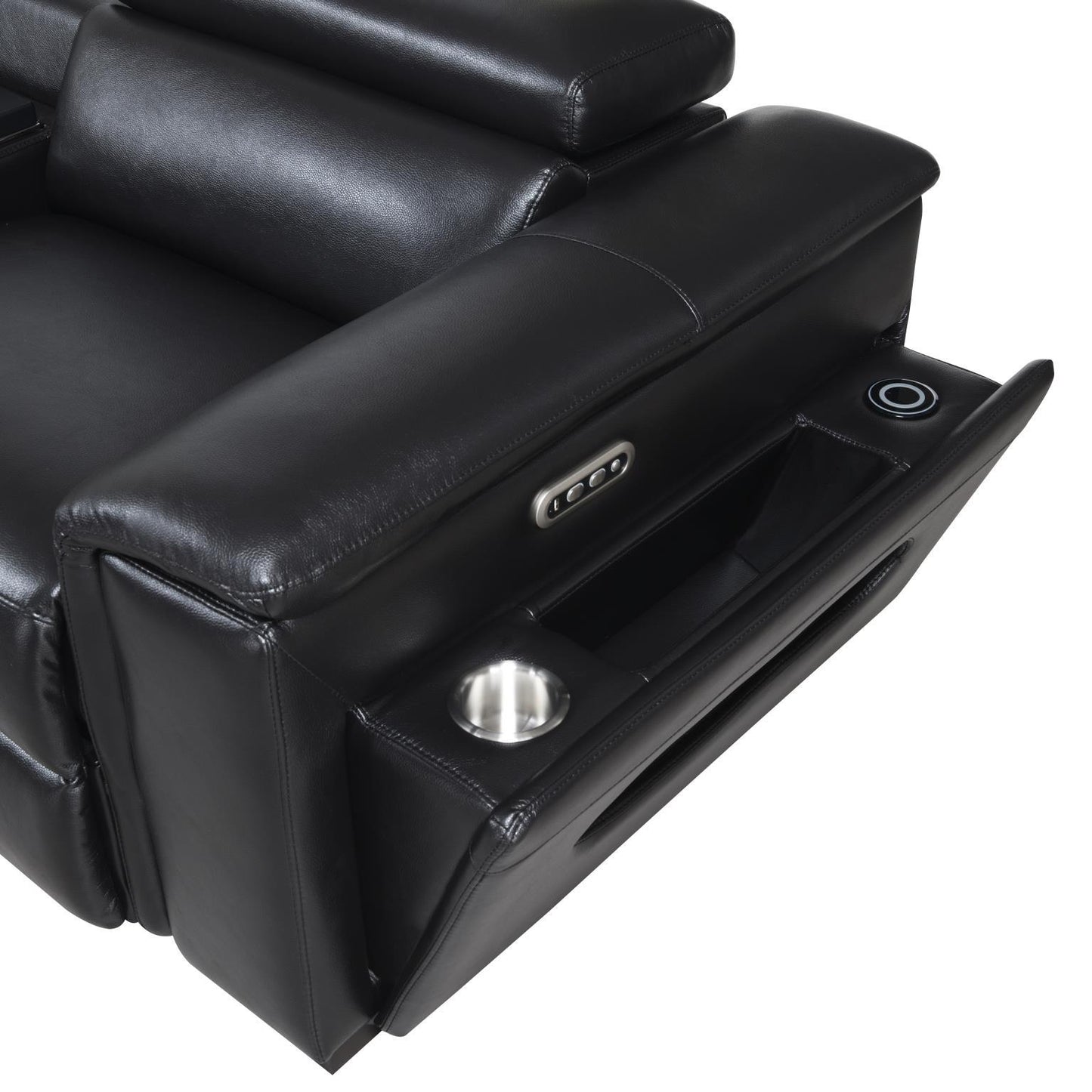 U24 - 3 Piece Power Reclining Sectional With Bluetooth Speaker, Wireless Charger, And Fridge - Black