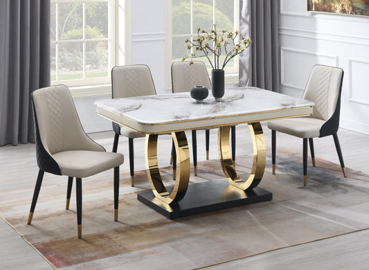 D211 - 5 Piece Dining Room Set (Dining Table, 4 Side Chairs) - White / Gray