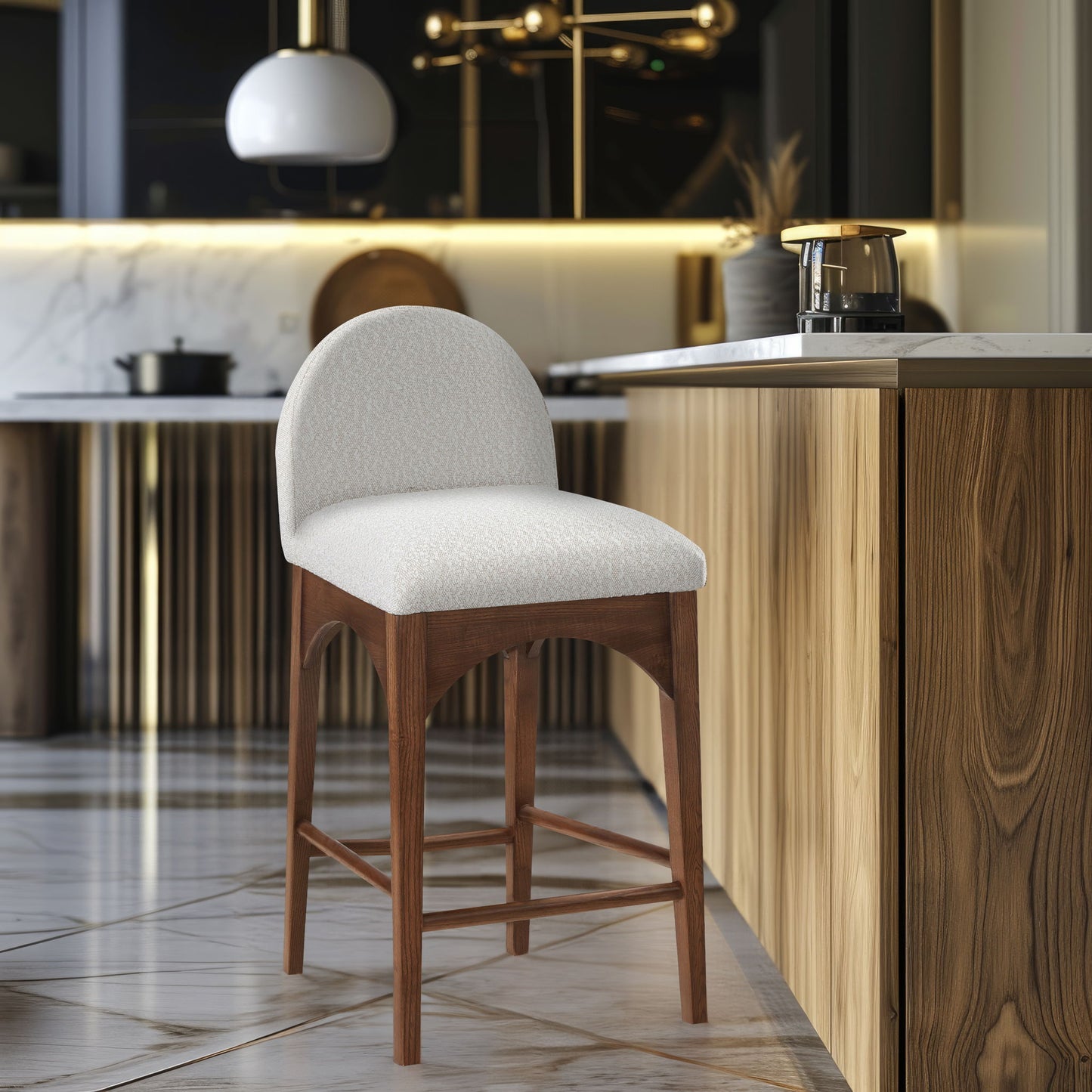 Waldorf - Boucle Stool With Brown Legs
