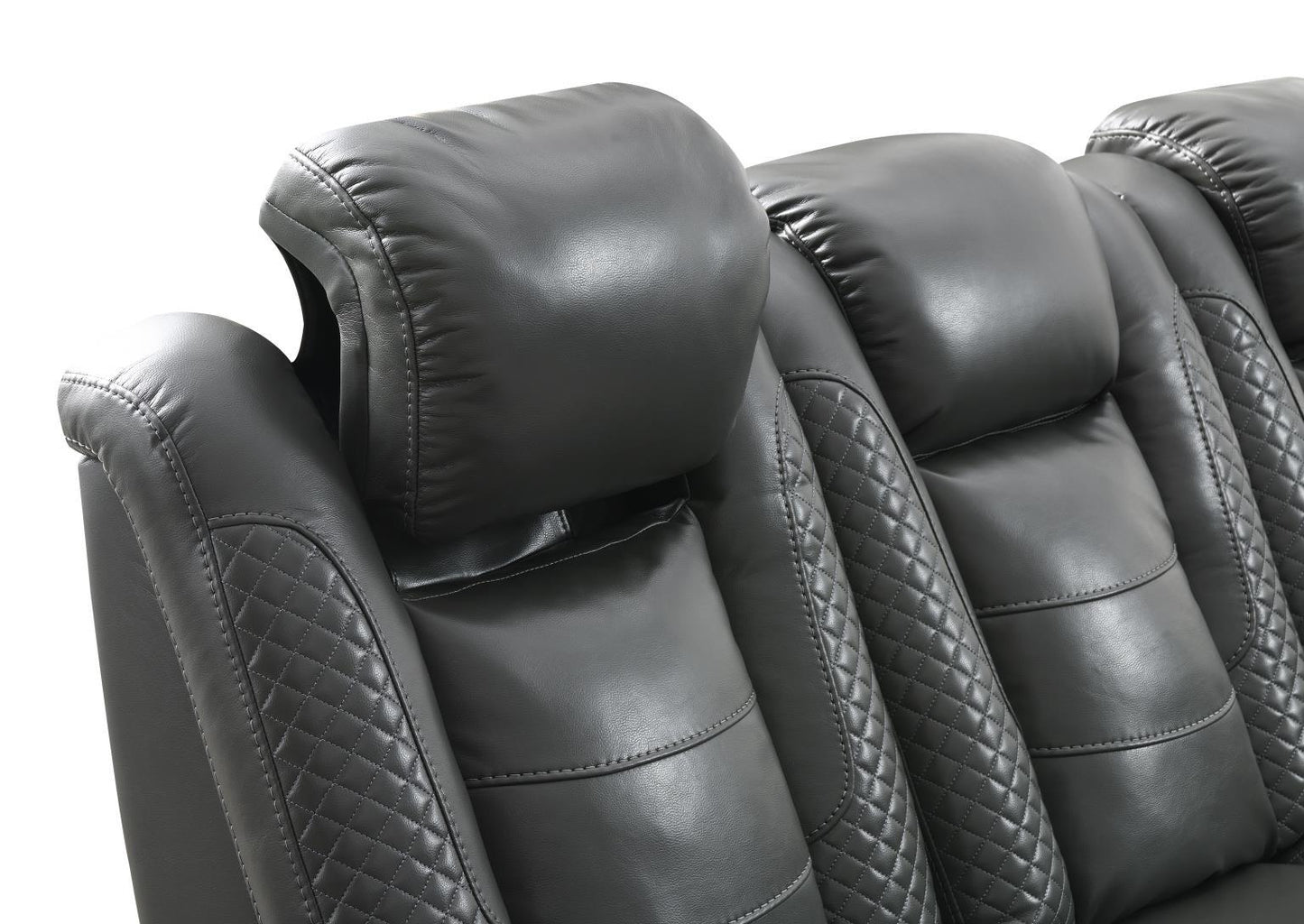 U93 - LED Power Reclining With Power Headrest, And Drop Down Table Sofa - Gray