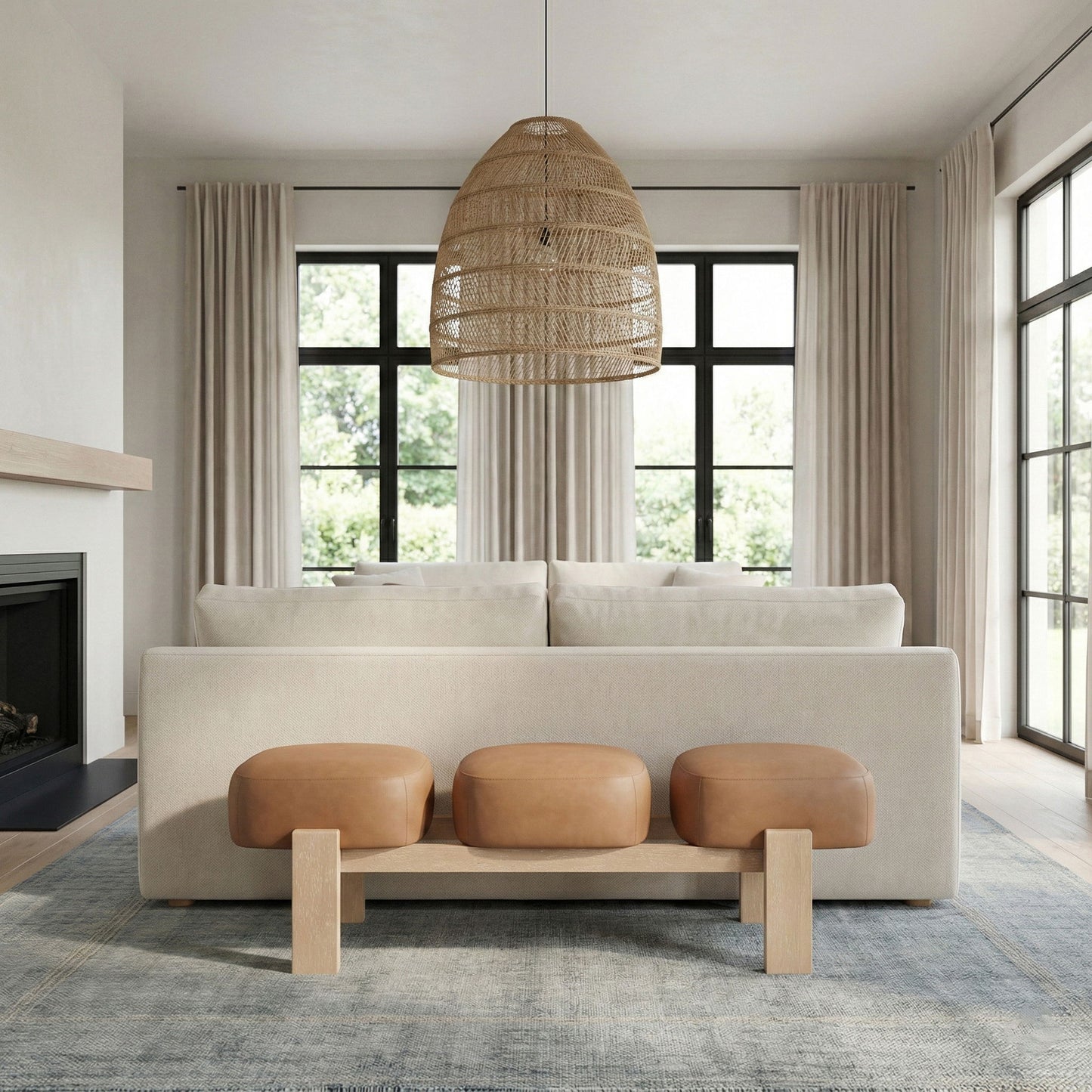 Woodcrest - Vegan Leather Upholstered Bench - Painted Natural Base