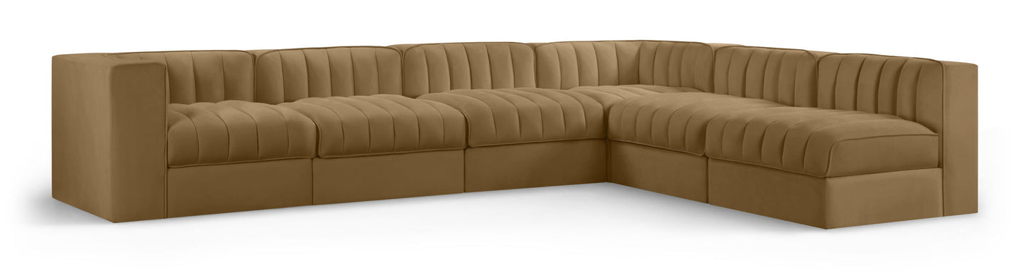 Rummi - Velvet Performance Fabric Upholstered 6 Piece Modular Sectional