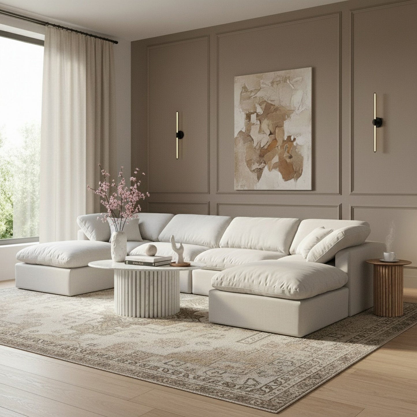 Indulge - Linen 6 Piece Modular Double Chaise Sectional - White