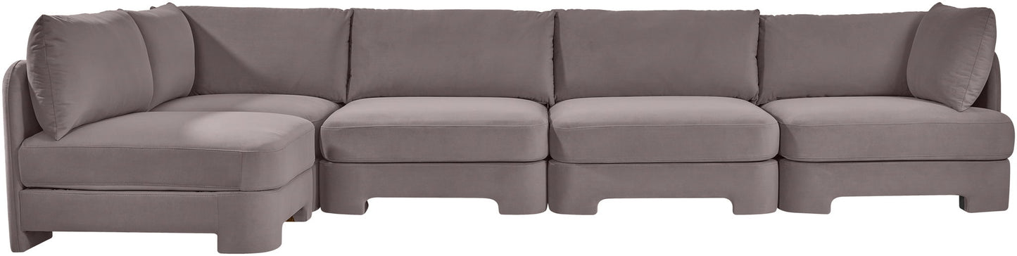 Hammond - Velvet Performance Fabric Upholstered 5 Piece L-Shaped Sectional